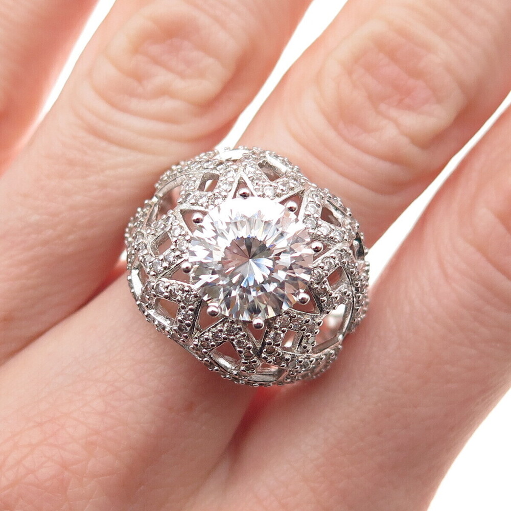 925 Sterling Silver Round-Cut C Z Sparkle Dome Ring Size 10
